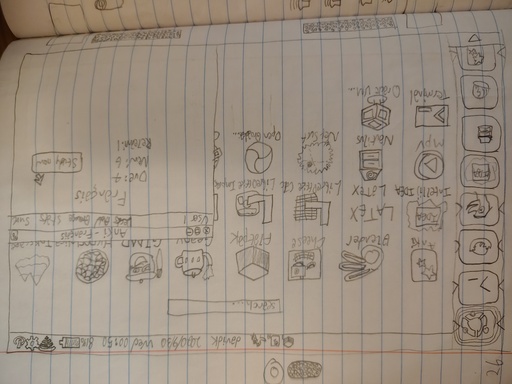drawn "laptop screen" with webcam, etc nearby, showing a taskbar of applications on the left, the top of which is a glowing Ubuntu logo to indicate the app launcher open over most of the screen, consisting of a grid of labelled app icons and a blank search bar, while an Anki window floats on the lower right, about to study the deck "Français", and a status bar at the top shows a few notifications, the username "davidk", the datetime "2020/9/30 Wed 00:50", and 81% battery